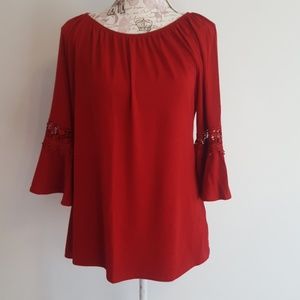 NTouch Tunic Top Flair Sleeve Deep Red Size Small